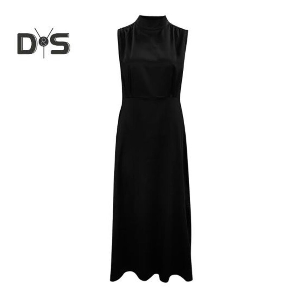 (black, S) Women Prom Dress Sleeveless High Slim Waist Side Split Silky Mock Collar Solid Color Straight Ankle Length Evening Dress Prom Ball Maxi Dress