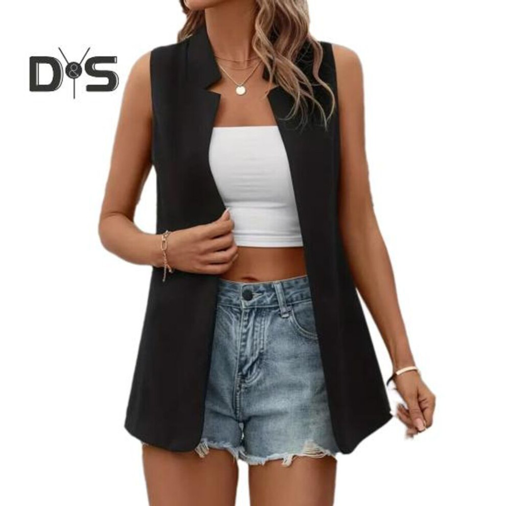 (black, 3XL) Women Blazer Jacket Extra Soft All Match Solid Color Washable Sleeveless Blazer Vest Casual Cardigan for Lady