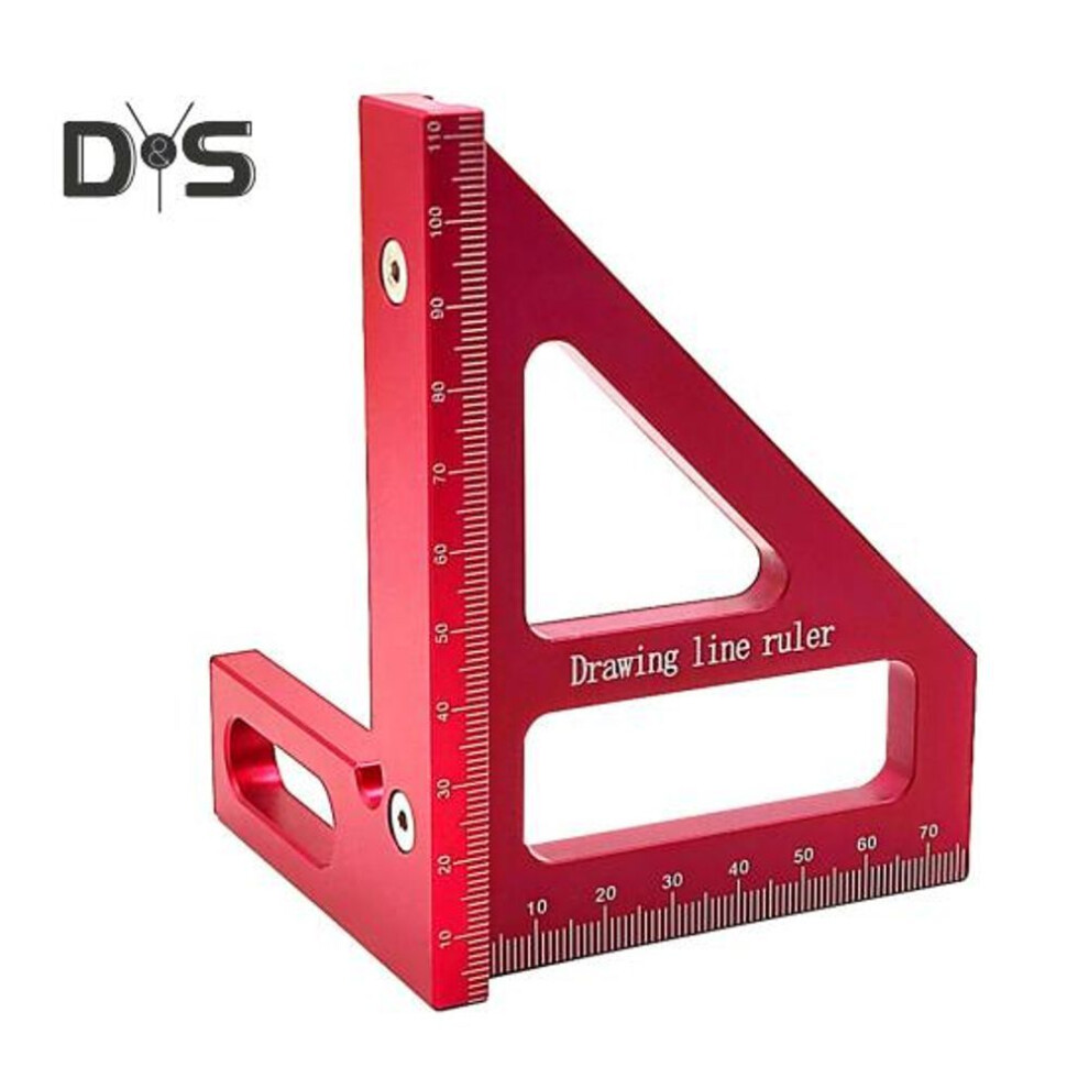 (red) 3D Multi-angle Measuring Ruler High Precision Lightweight Portable 45/90 Degree Aluminum Alloy Woodworking Square Protractor