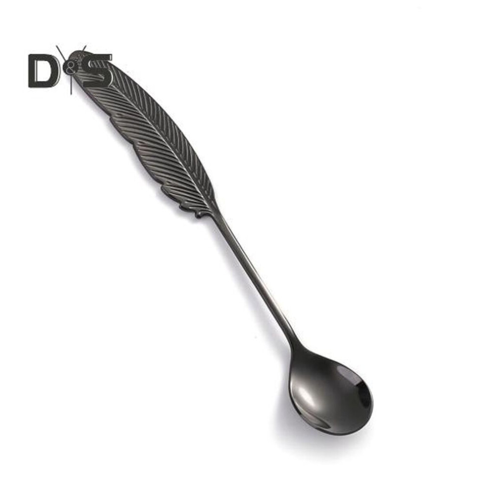 (black) Stainless Steel Coffee Spoon Creative Feather Shape Handle 304 Tea Dessert Mixing Spoon
