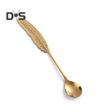 (golden) Stainless Steel Coffee Spoon Creative Feather Shape Handle 304 Tea Dessert Mixing Spoon