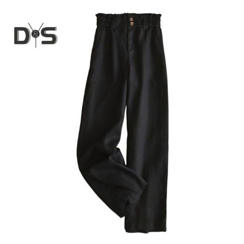 (black, L) Women Pants Elastic High Waist Button Zipper Fly Long Trousers with Pockets Solid Color Loose Fit Casual Commuting Pants