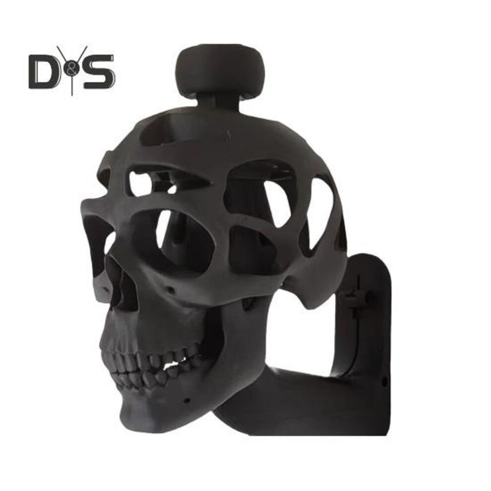Skull Helmet Display Holder Spooky 3D Skull Resin Figurine Halloween Decoration Motorbike Bicycle Sports Helmet Storage Stand Rack Hanger Black