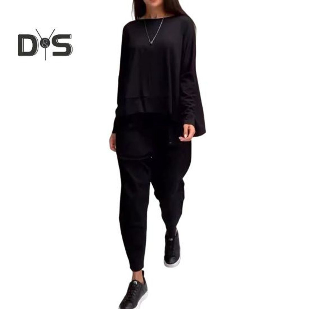 (white, XL) 2 Pcs/Set Women Top Pants Set Long Sleeves O Neck T-shirt Elastic Waist Ankle-banded Trousers with Big Pockets OL Commuting Sport Pantsuit Outfit