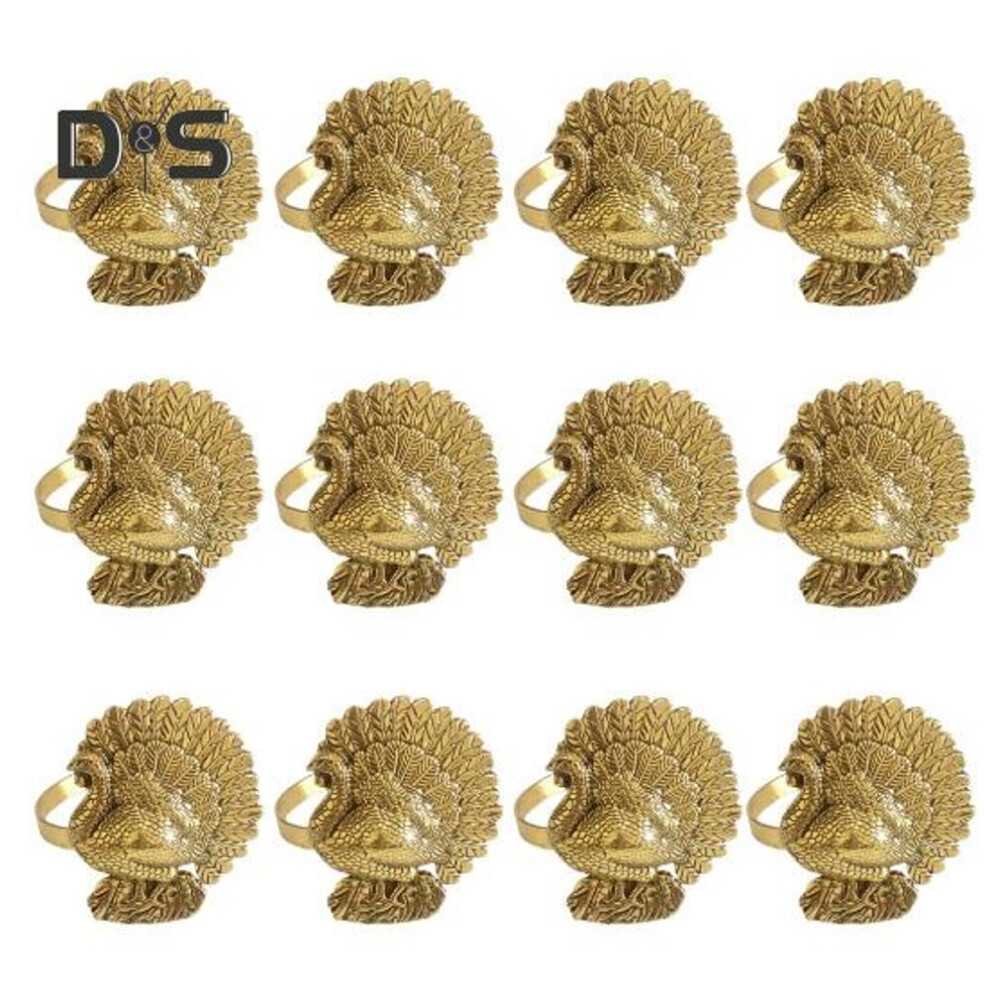12 Pcs Retro Napkin Buckles Turkey Peacock Shape Iron Adjustable Opening Design Table Decoration Napkin Rings New Year Thanksgiving Party Napkin