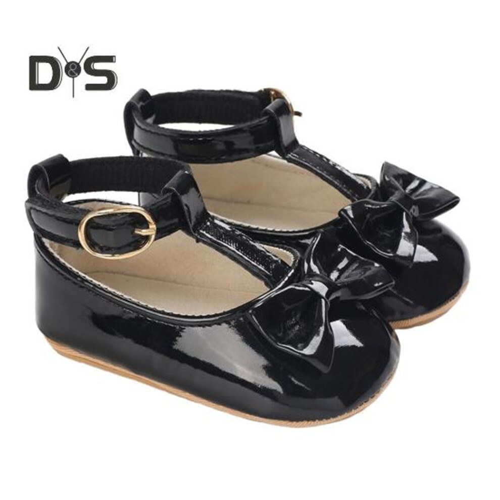 (black, 12cm) 1 Pair Baby Shoes for 0-18 Months Toddlers Anti-slip Baby Girl Flats Soft Sole Hollow Out Bow Sandals Adjustable Princess Style Newborn Shoes
