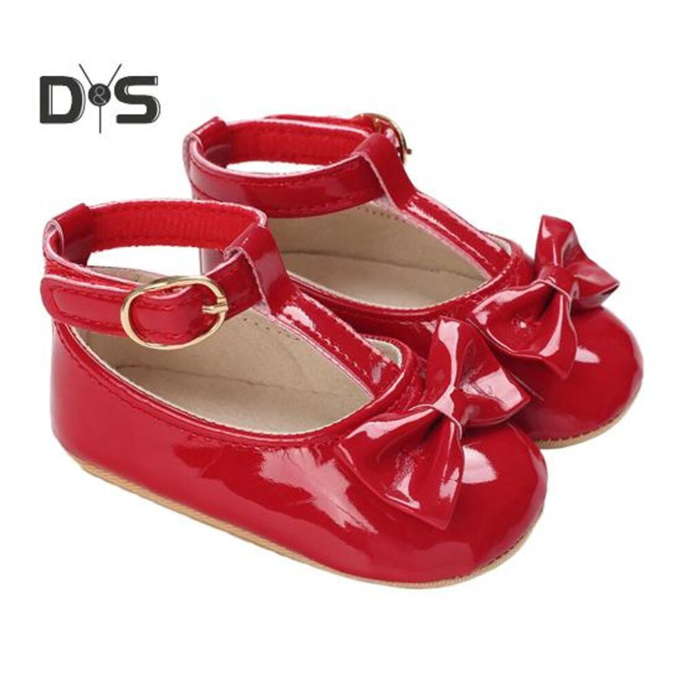 (red, 12cm) 1 Pair Baby Shoes For 0-18 Months Toddlers Anti-slip Baby Girl Flats Soft Sole Hollow Out Bow Sandals Adjustable Princess Style Newborn Shoes