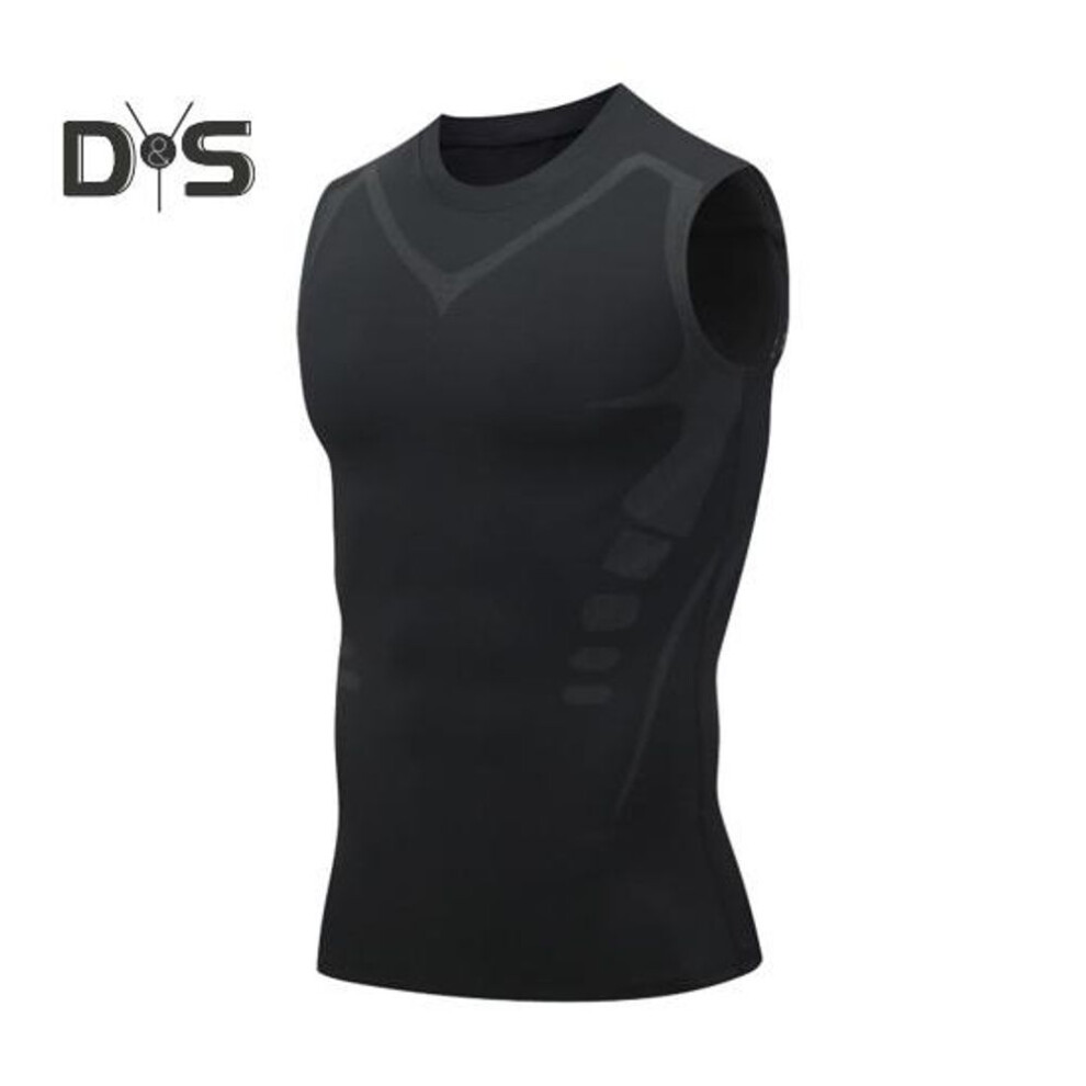 (black, XXXL) Men Sport Vest Round Neck Sleeveless High Elastic Breathable Tops Muscle Shaping Body Athletic Compression Tank Top