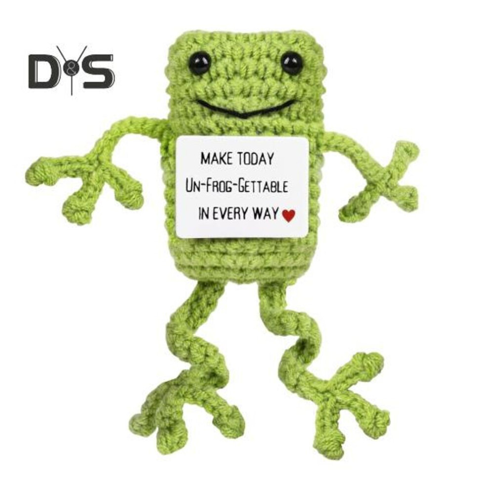 (as the picture, A) Positive Crochet Frog Doll with Encouraging Card Emotional Support Handmade Knitting Animal Decoration Ornament Stress Relief Toy