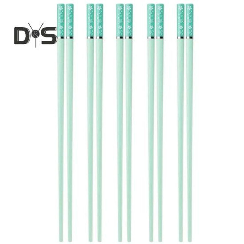 (green) 5 Pairs Not Easily Broken Food Chopsticks Reusable Useful Cherry Blossom Prints Chopsticks
