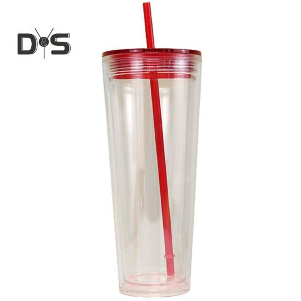 (red) 710ml Cute Water Cup Safe To Use Useful Coffee Water Cold Straw Cup With Lid