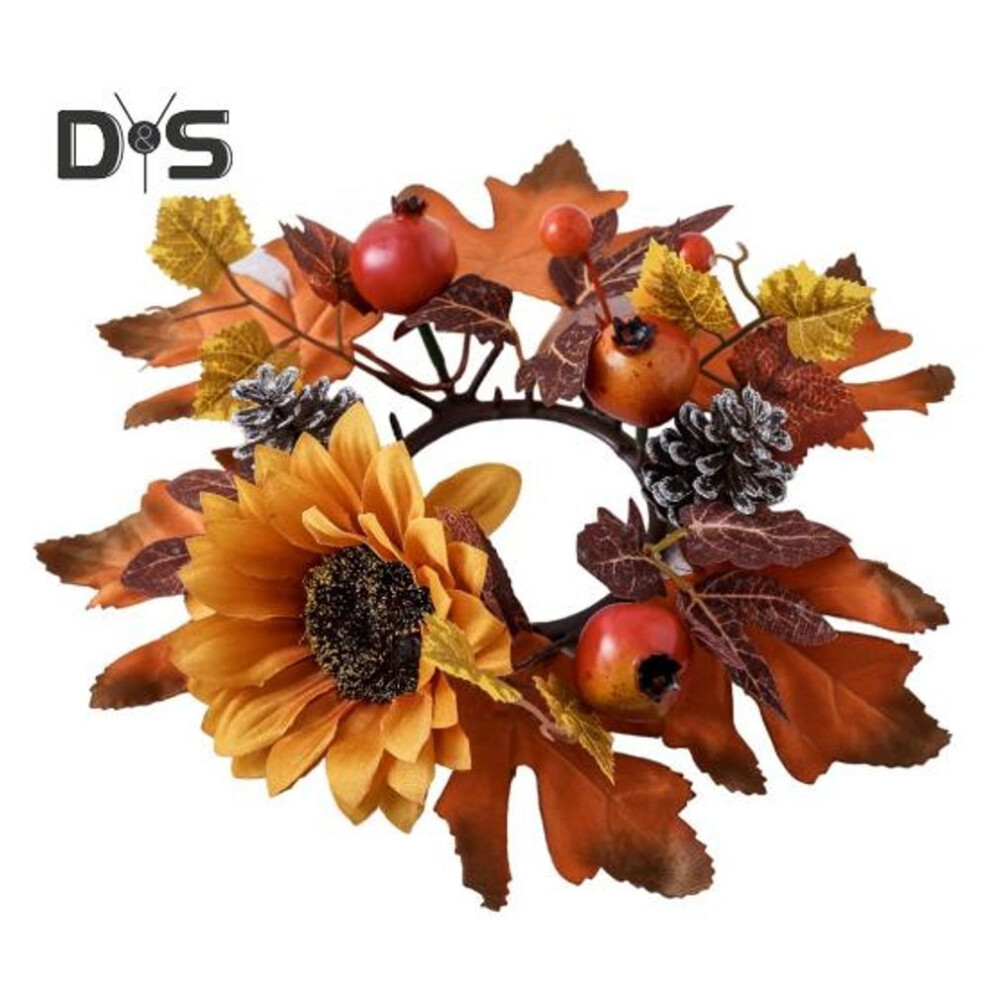 Fall Pomegranate Candle Wreath Realistic Simulated Maple Leaf Candle Garland With Sunflower Pinecone Artificial Candle Wreath Ring For Thanksgiving