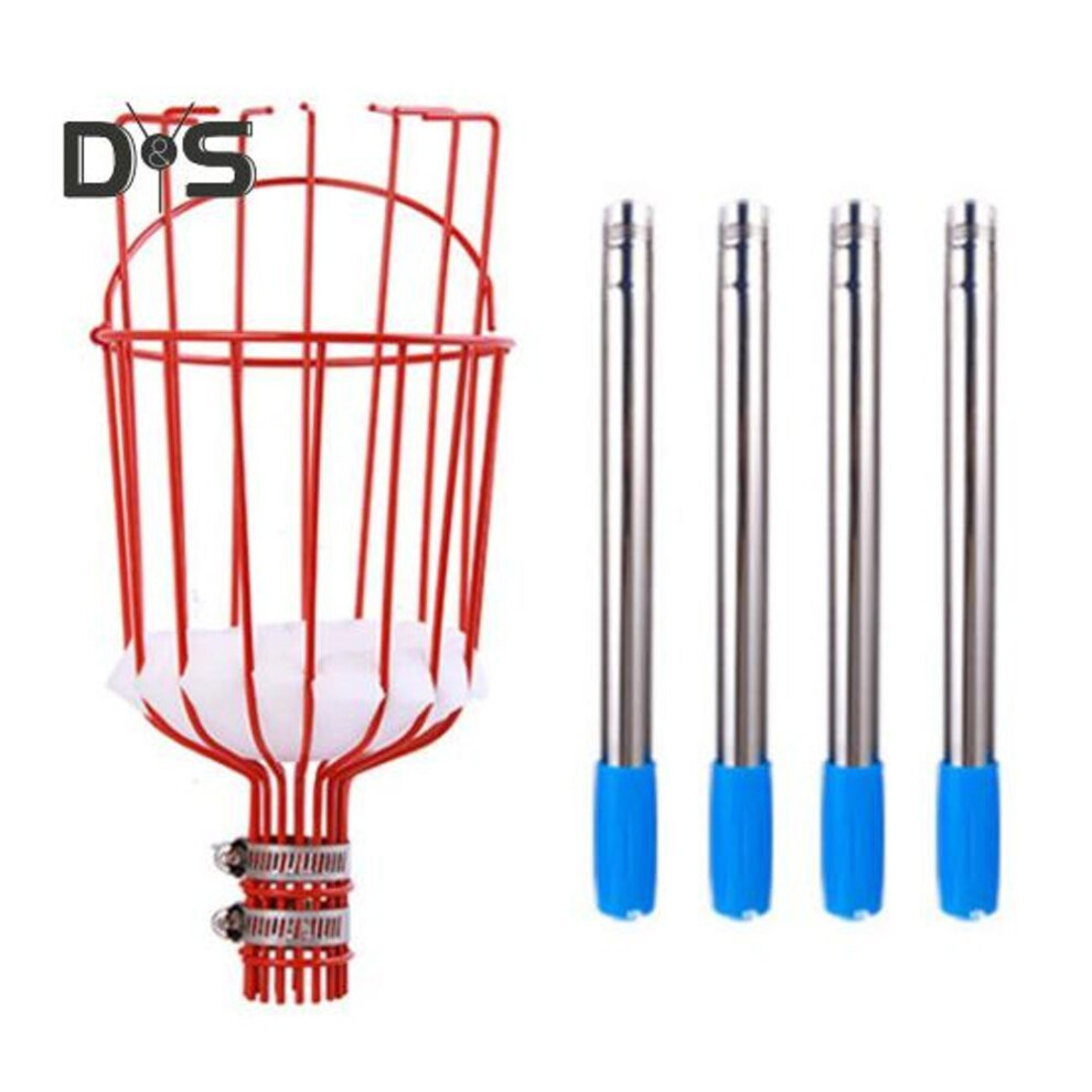 (as the picture, S) Fruit Picker with Basket Stainless Steel Segmented Long Handle Fruit Harvesting Tool Detachable Multi-purpose Fruit Picker for Avocado Lemon Pear