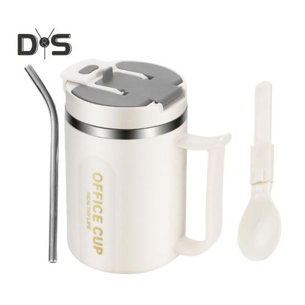 (grey, 500ML) Stainless Steel Mug Tumbler with Handle Vacuum 500ML Insulated Large Iced Coffee Cup with Lids Straws Reusable Water Bottle for Home Outdoor Office