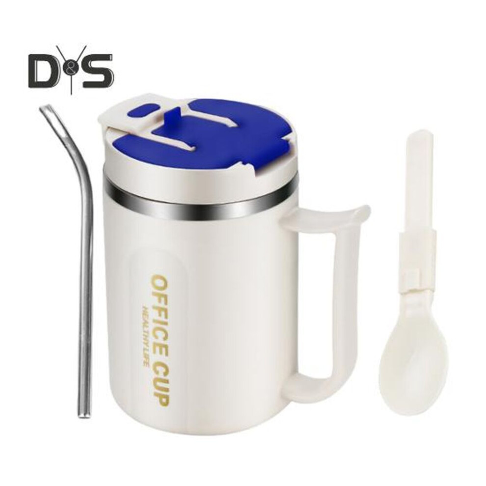 (blue, 500ML) Stainless Steel Mug Tumbler with Handle Vacuum 500ML Insulated Large Iced Coffee Cup with Lids Straws Reusable Water Bottle for Home Outdoor Office