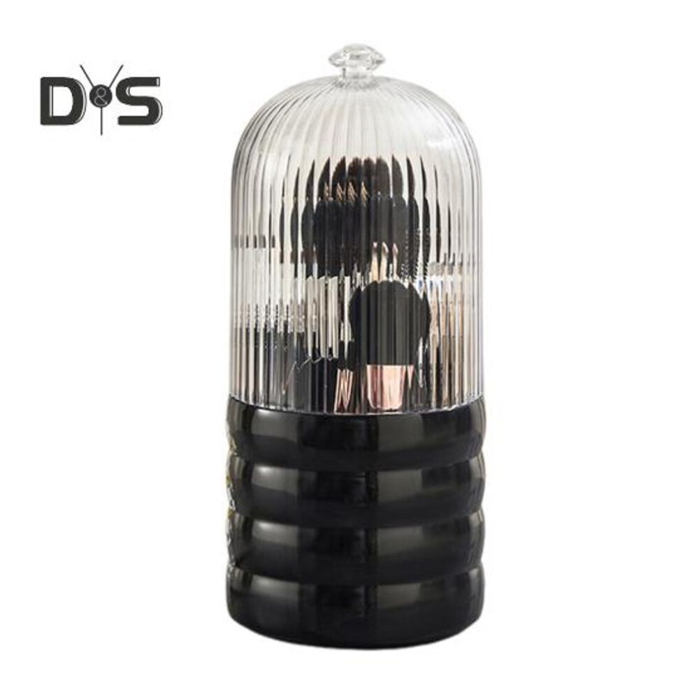 (black) Makeup Brush Holder Organizer With Lid Anti-slip Base 360-degree Rotating Clear Dustproof Toothbrush Holder Countertop Organizer