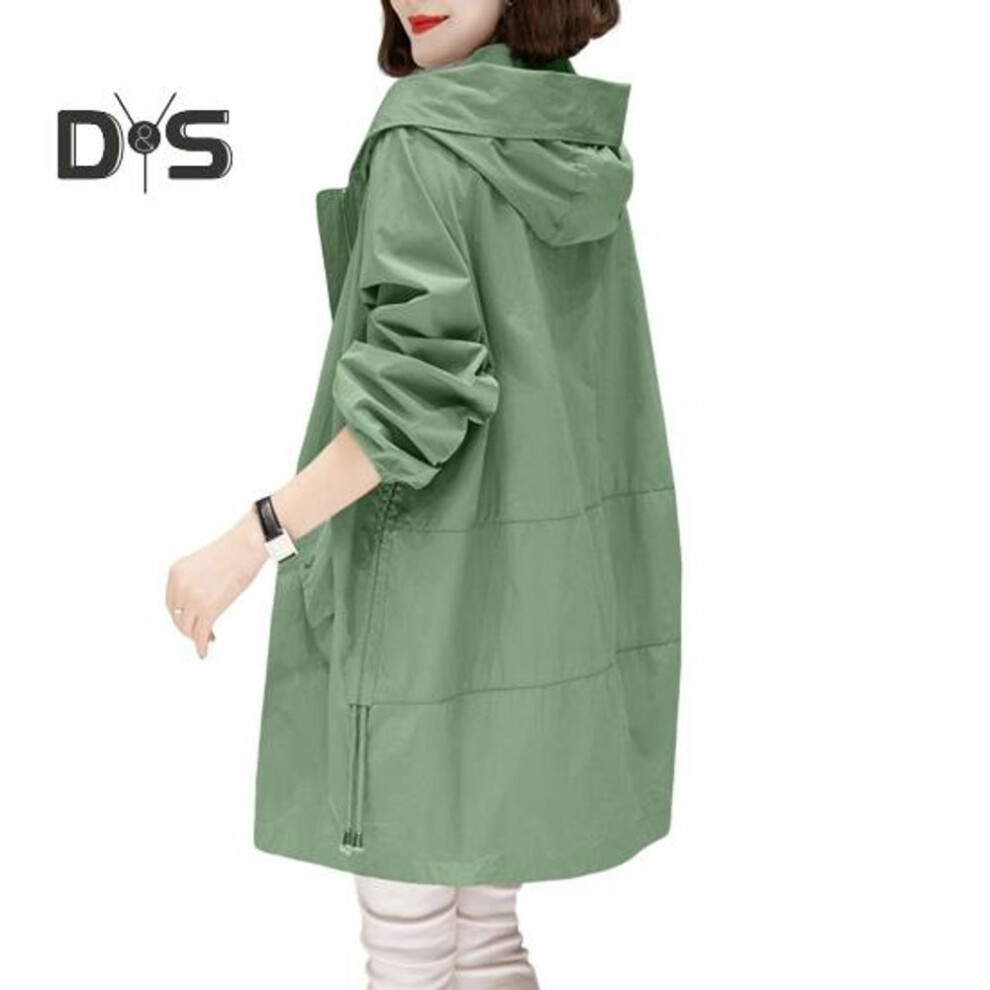 (green, L) Fall Spring Women Coat Hooded Zip-up Long Sleeves Loose Cardigan Drawstring Mid Length Overcoat With Pockets Thin Daily Wear Work Outdoor Windbreaker