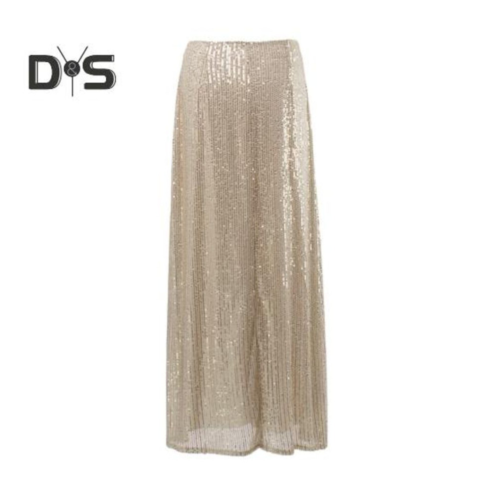 (S, golden) Women Maxi Skirt Elastic High Waist Shiny Sequins Long Skirt Street Style Loose Fit Skirt Night Club Stage Show Skirt
