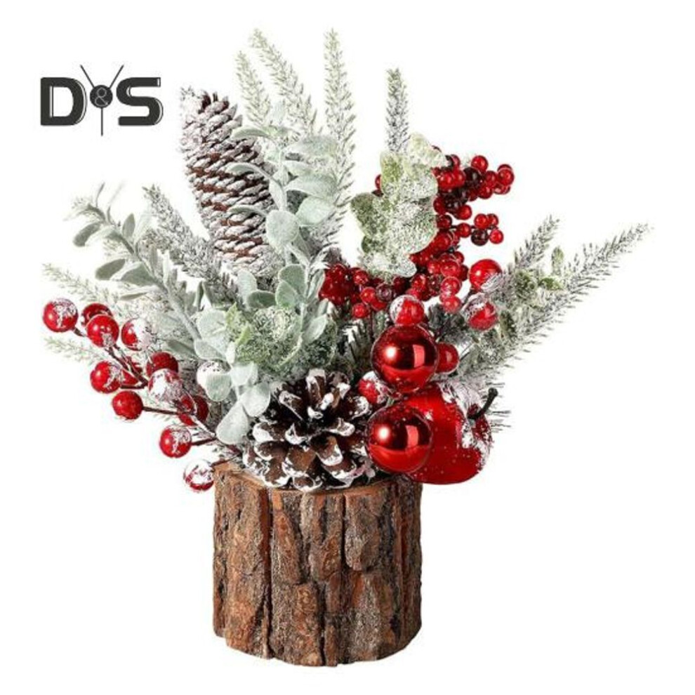(red) Small Christmas Tree Artificial Christmas Tree with Pine Cone Berry Ornaments Home Room Winter Indoor Outdoor New Year Party Decoration Photo Prop