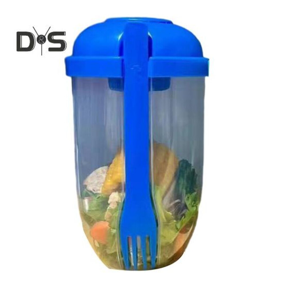 (blue) Salad Cup with Lid And Fork Leak-Proof Salad Shaker Large Capacity Fruit Vegetable Container for Home Travel