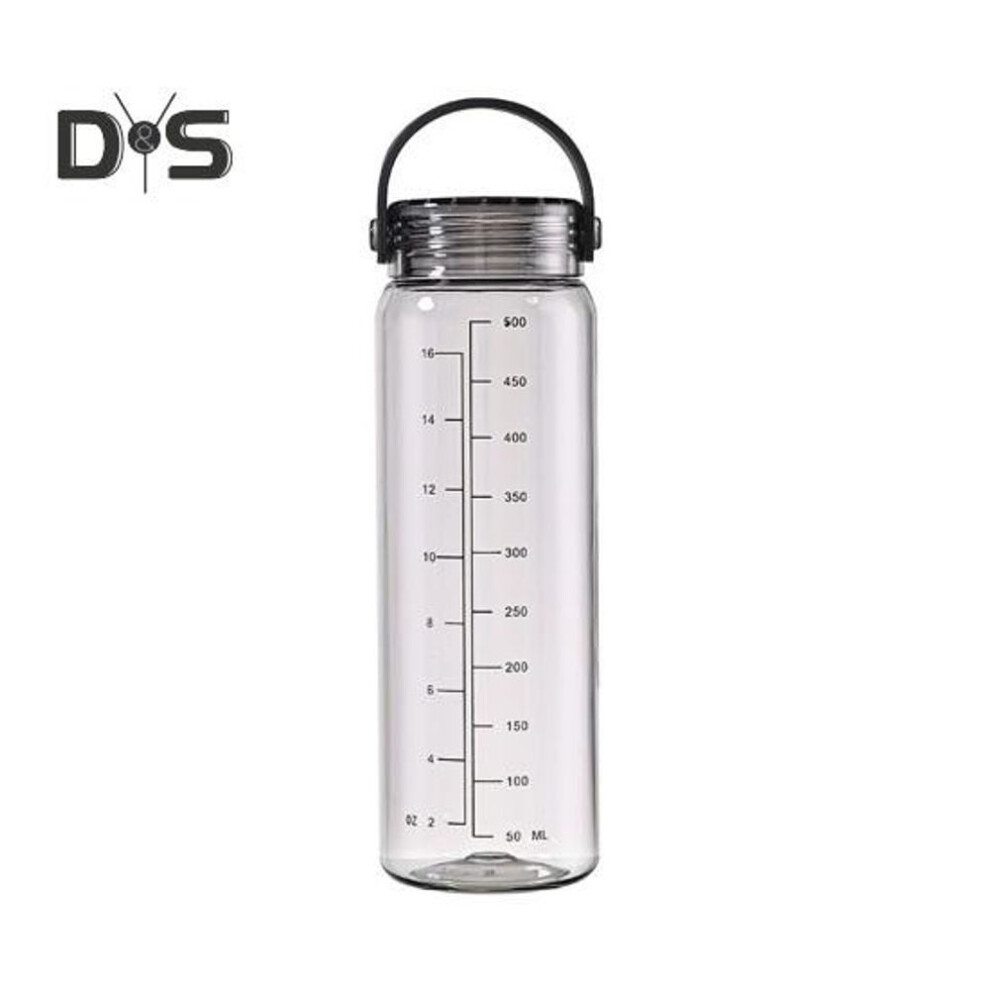 (black, 500ML) 500ML Water Bottle with Scale Portable Handle Large Capacity Leak-proof Men Women Travel Gym Workout Sports Clear Drinking Handy Cup
