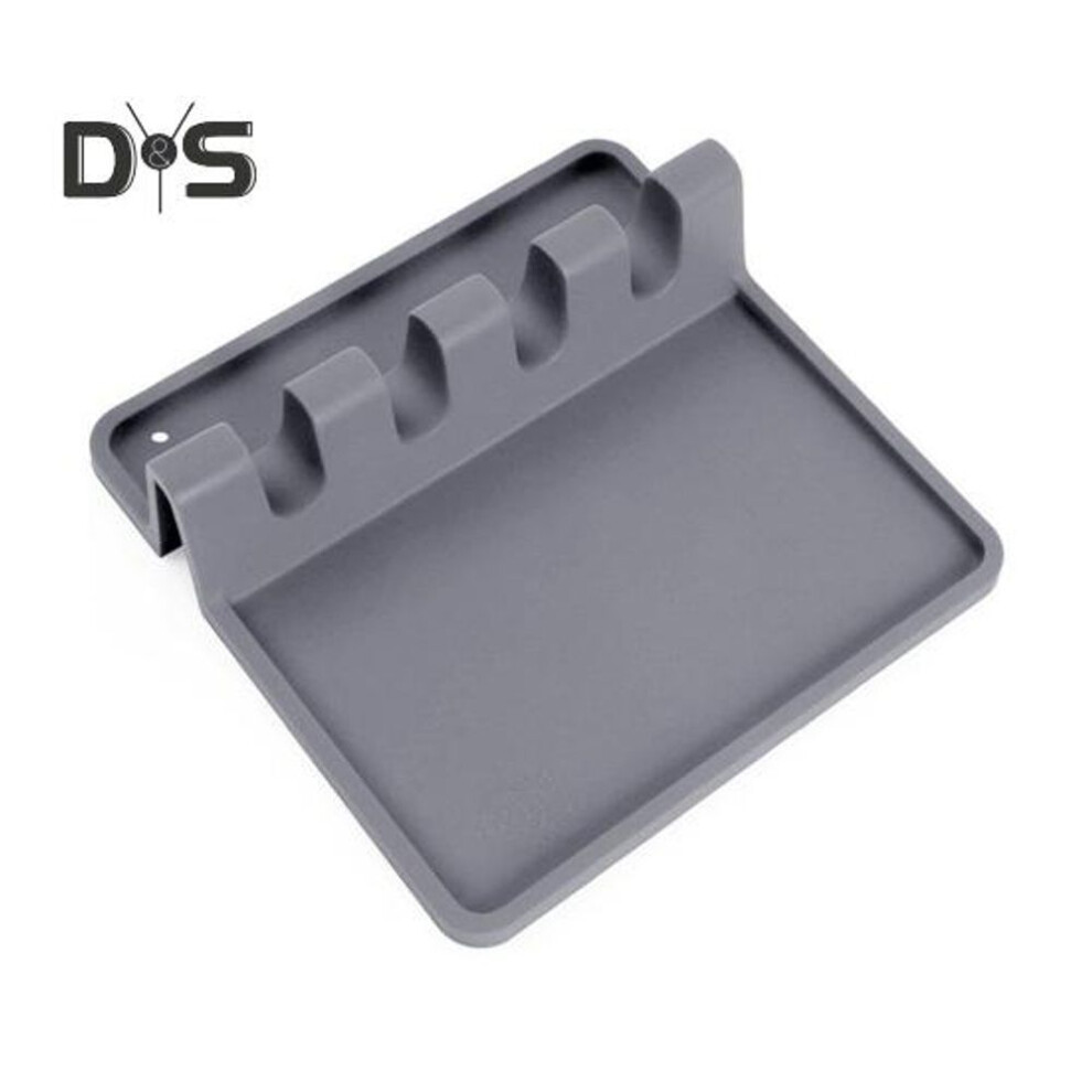 (grey) Utensil Rest Heat-Resistant Fork Chopstick Holding Stand Ladle Tongs Spatula Spoon Rest Flexible Smooth Silicone Kitchen Counter Utensils Holder