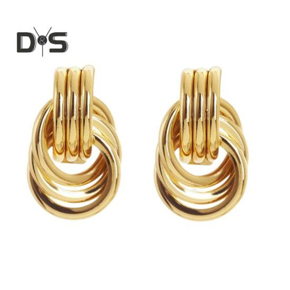 (golden, A) 1 Pair Women Knot Hoop Earrings Hypoallergenic Geometric Golden Silver Color Metal Dangling Stud Earrings Jewelry Accessories Birthday Gift