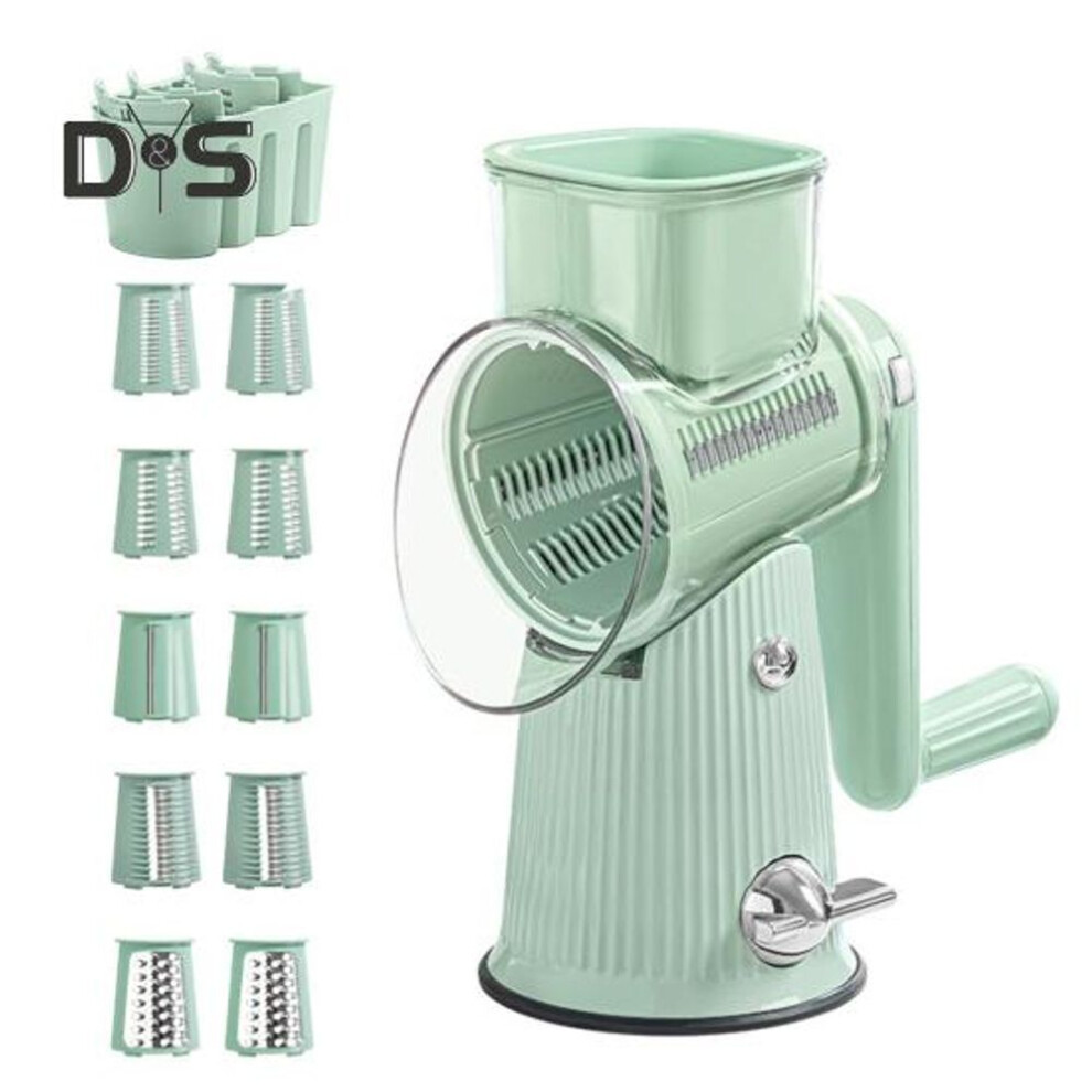 (green) Rotary Cheese Grater With Handle Vegetable Cutter Easy Operation 5 Stainless Steel Blades Cheese Vegetables Nuts Space-saving Kitchen Tool