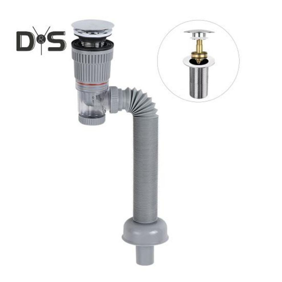 (grey, C) Bathroom Sink Drain Kit With Flexible Expandable P-trap Leak-proof Odor Prevention Easy Installation Flexible Sink Drain Pipe Set
