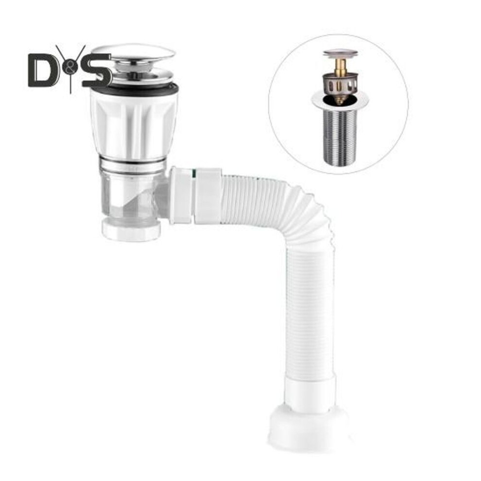 (white, B) Bathroom Sink Drain Kit With Flexible Expandable P-trap Leak-proof Odor Prevention Easy Installation Flexible Sink Drain Pipe Set
