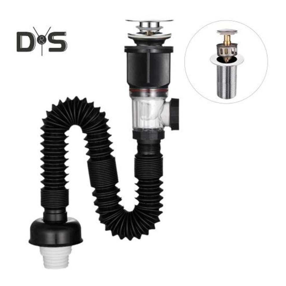 (black, B) Bathroom Sink Drain Kit with Flexible Expandable P-Trap Leak-Proof Odor Prevention Easy Installation Flexible Sink Drain Pipe Set