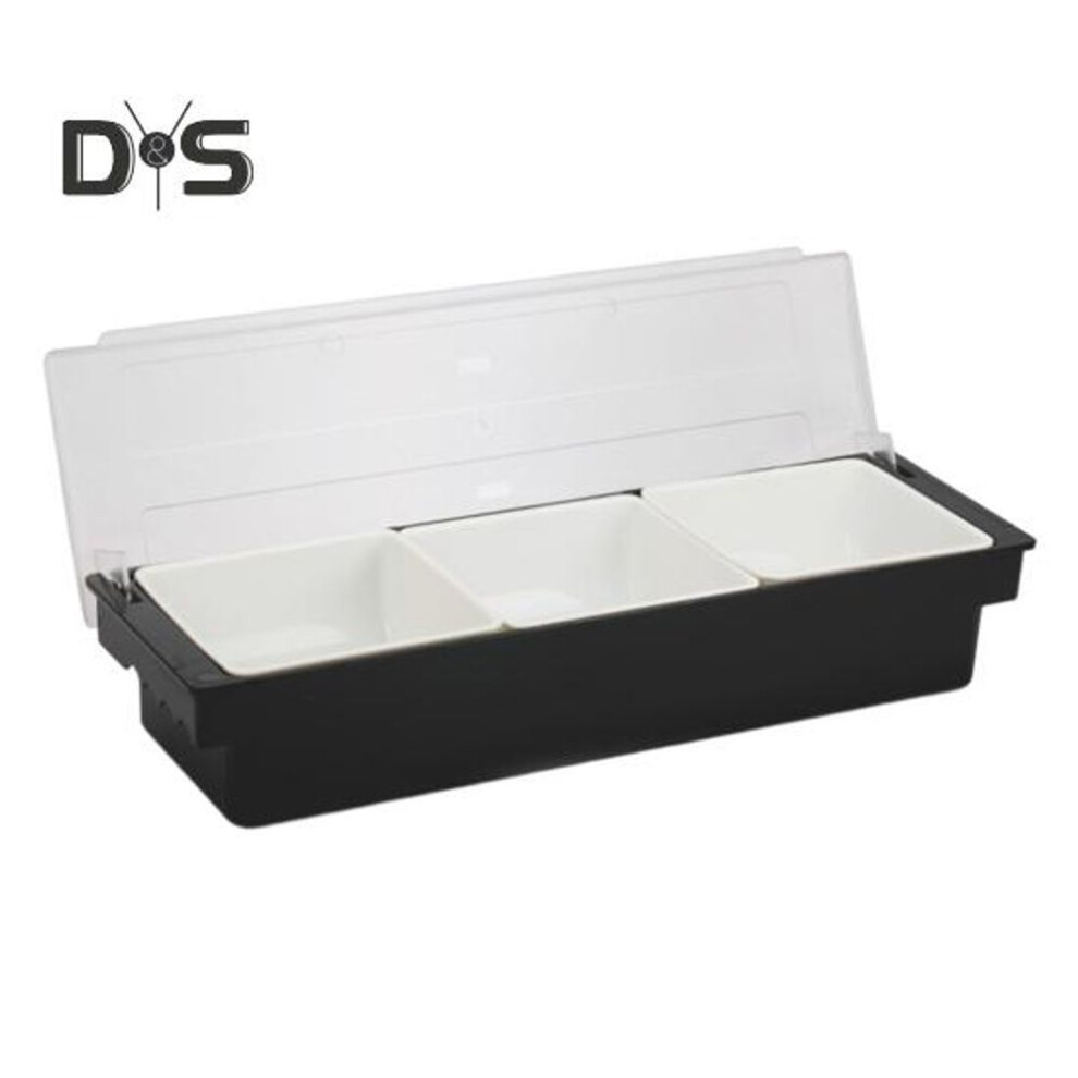 (as the picture, 3Grids) Seasoning Box Fruit Veggie Condiment Caddy with Lid Dispenser Tray Plastic Ice Cream Salad Bar Organizer for Restaurant Supplies