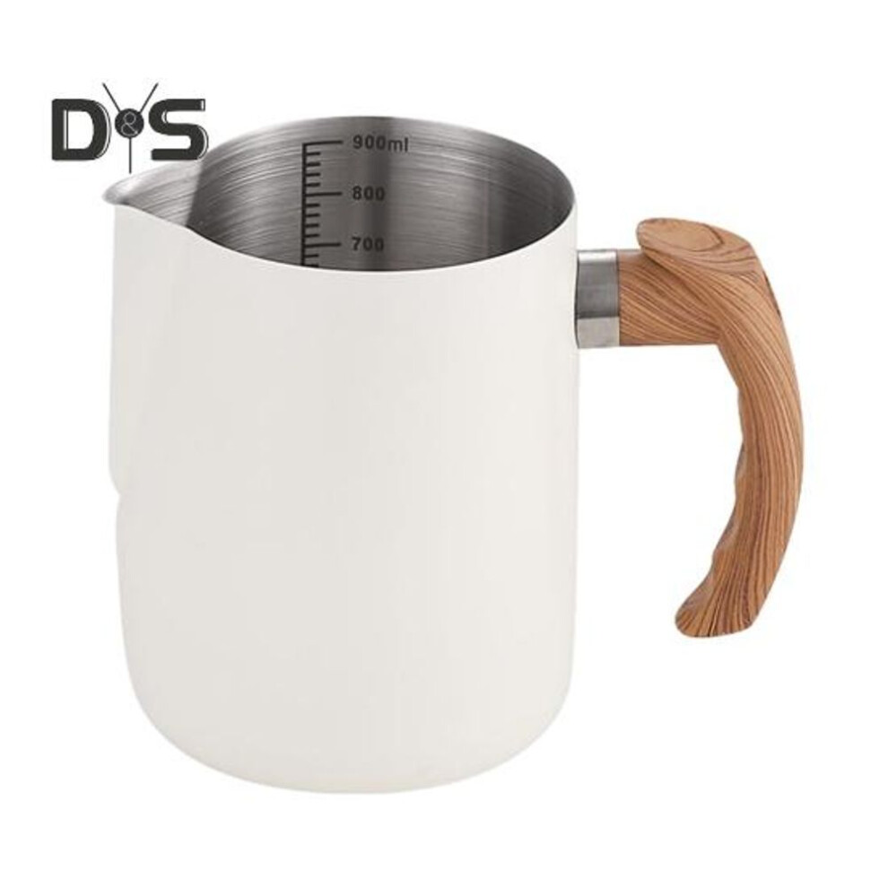 (white, 900ML) 600ml/1000ml Latte Art Cup Stainless Steel Latte Jug Thickened Espresso Milk Frothing Cup With Handle For Home