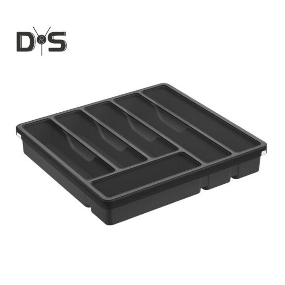 (black) Kitchen Flatware Utensil Holder With Lid 6 Compartments Drawer Countertop Chopstick Spoon Fork Cutter Cutlery Storage Box Covered Organizer Tray