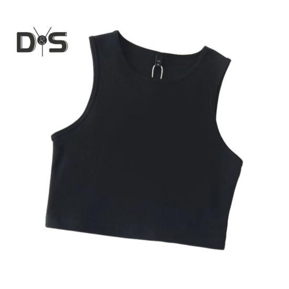 (M, black) Ladies Cropped Tops Round Neck Sleeveless Slim Fit Pullover Top Casual Bottom Shirt Solid Color Summer Casual Short T-shirt Sexy Tank Top Women