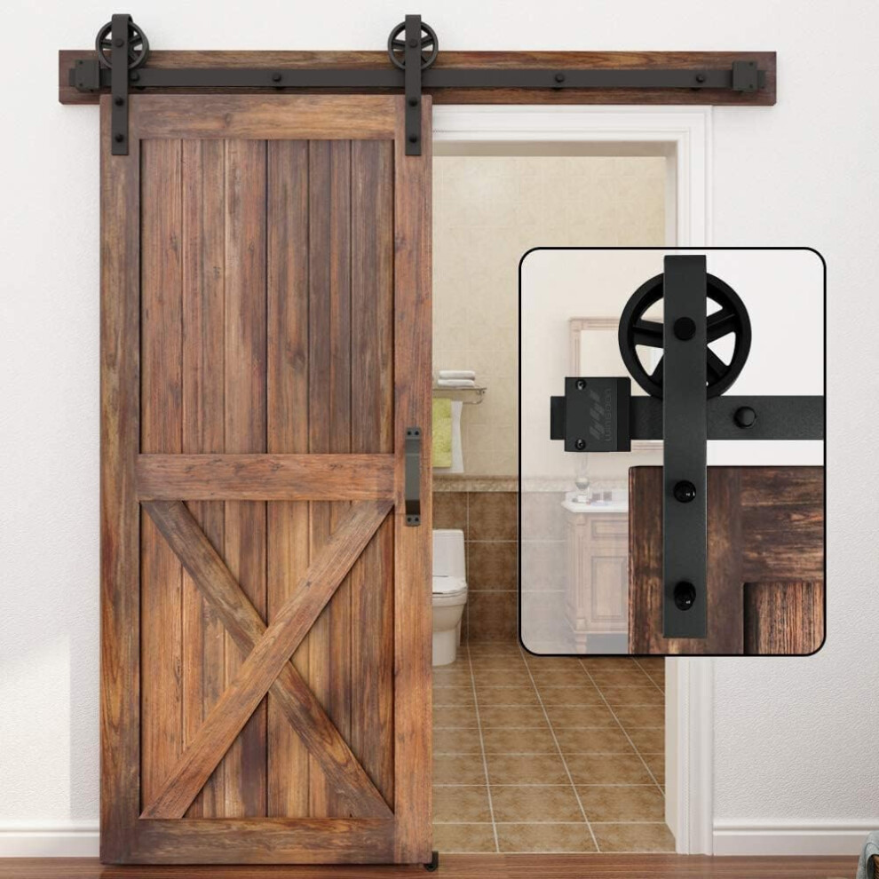 Kit de quincaillerie pour porte de grange coulissante simple en bois WINSOON 5-16 pieds, 5 pieds, noir,     gros rayons, syst   me de rail plat en ac