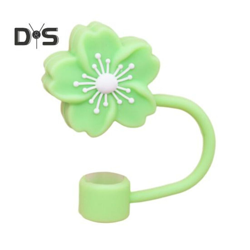 (green) Silicone Flower Straw Cap 10mm Diameter Cute Straw Topper Dust-proof Drinking Straw Covers Cap Reusable Straw Tips Lids Gift For Party Decor