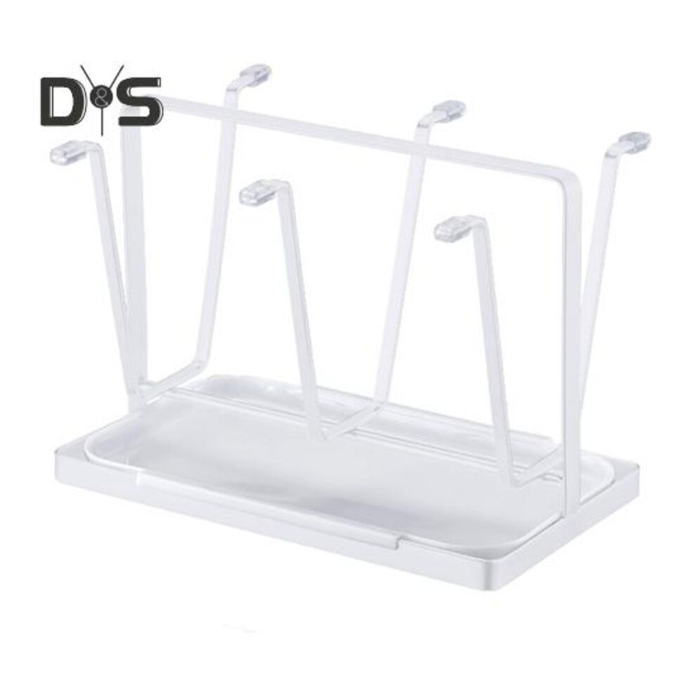 (white) Metal Cup Drying Rack Stand With Removable Drip Tray Non-slip Glasses Mugs Cups Organizer 6-cup Iron Drainer Holder For Countertop Cabinet