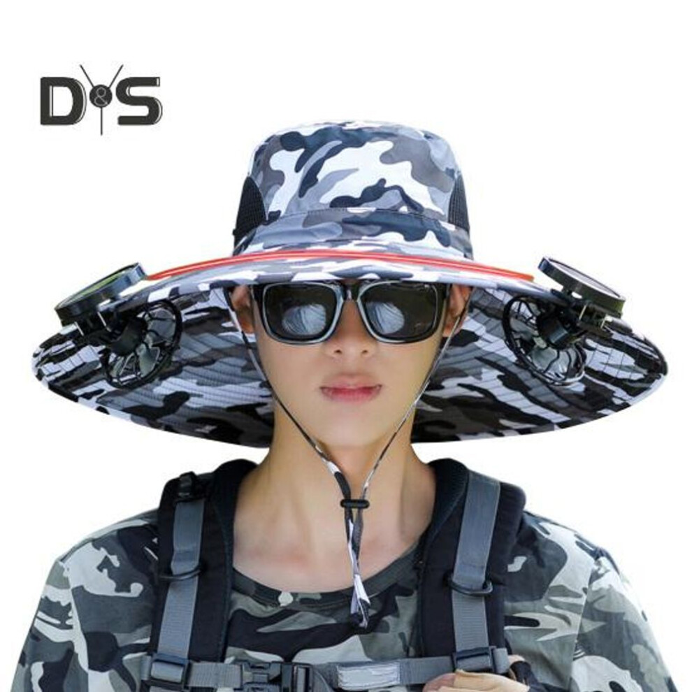 (as the picture, H) Solar Fan Hat Upf 50+ Uv Protection Hat With Dual Cooling Fans Breathable Men Women Summer Outdoor Activities Fishing Wide Brim Sun Cap