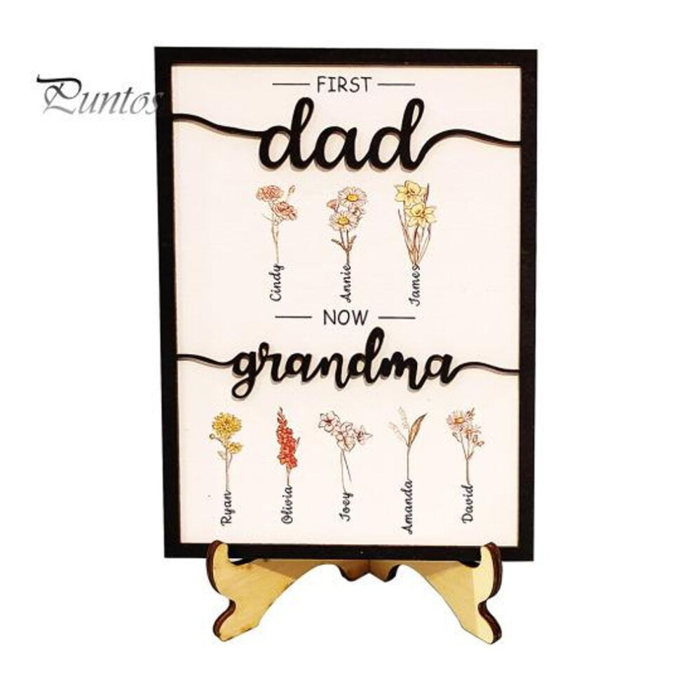 (as the picture, Mens L) Mother's Day Wooden Picture Frame Birth Flower Desktop Decoration Farmhouse Rustic Wood Table Sign Ornament Family Birthday Gift