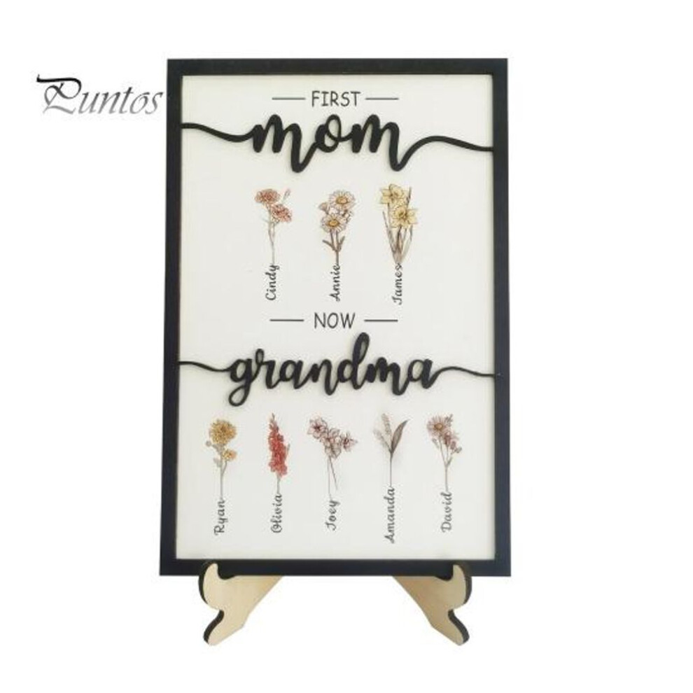 (as the picture, Womens L) Mother's Day Wooden Picture Frame Birth Flower Desktop Decoration Farmhouse Rustic Wood Table Sign Ornament Family Birthday Gift