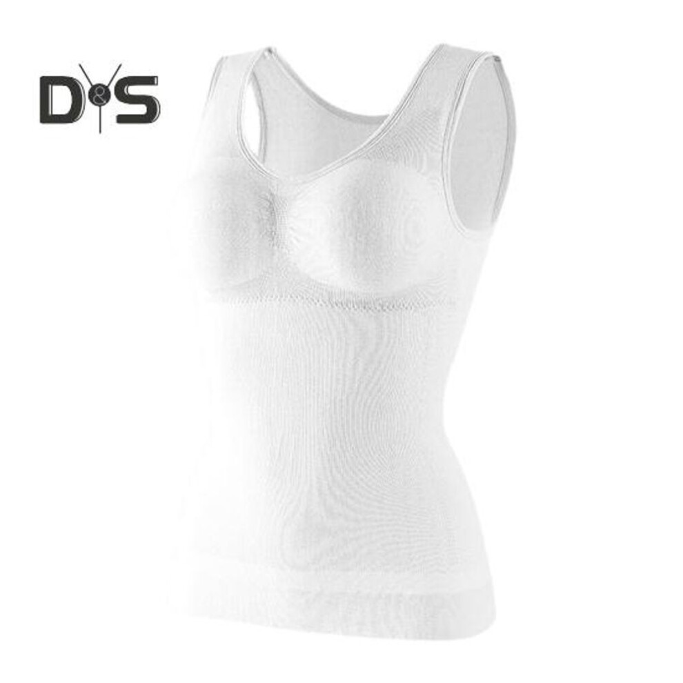(white, 2XL) Seamless Body Shaper Bra Tank Top Women Tummy Control Removable Pad Wide Shoulder Strap Underwear Slimming Vest Corset Shapewear
