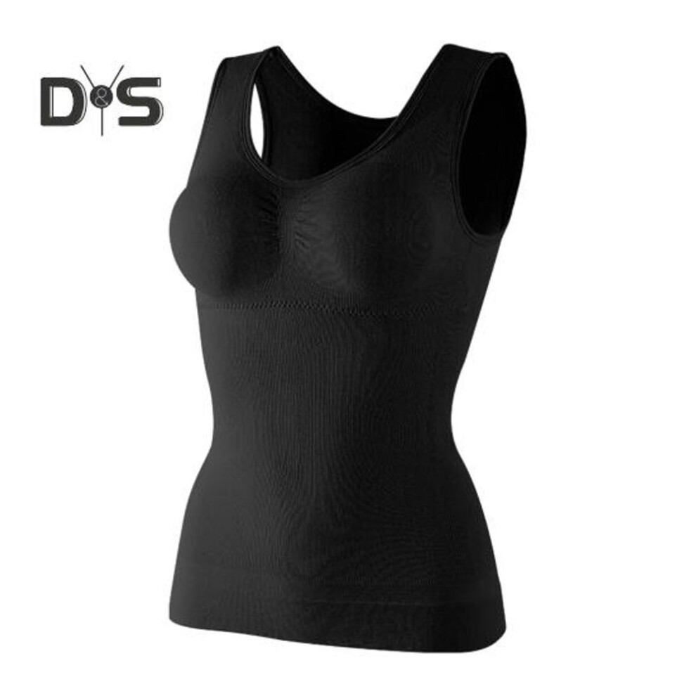 (black, M) Seamless Body Shaper Bra Tank Top Women Tummy Control Removable Pad Wide Shoulder Strap Underwear Slimming Vest Corset Shapewear