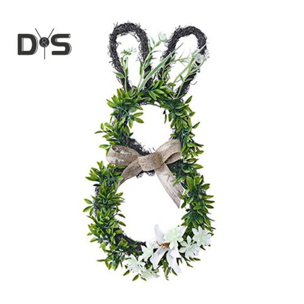 (as the picture, Rabbit) Artificial Greenery Wreath Simulated Green Plants Decoration Faux Foliage Garland Spring Decoration For Home Front Door Wall Decor
