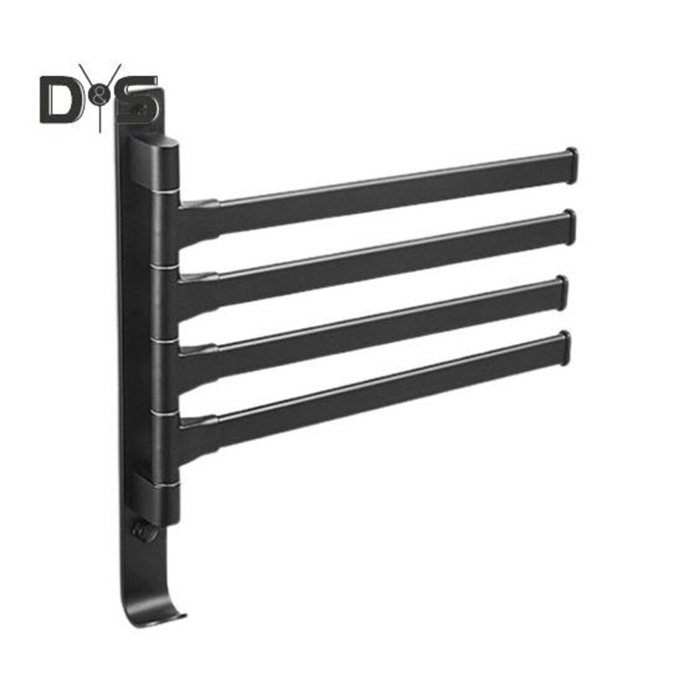 (black) Bathroom Towel Rack Rotatable Foldable Towel Stand 4-bar Holder Wall Mounted Kitchen Shelf Paper Hanging Storage Rack