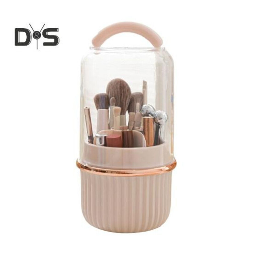 (pink) Makeup Brush Storage Bucket With Transparent Visual Cover 360 Degree Rotating Makeup Brush Holder Easy Access Makeup Brush Organizer
