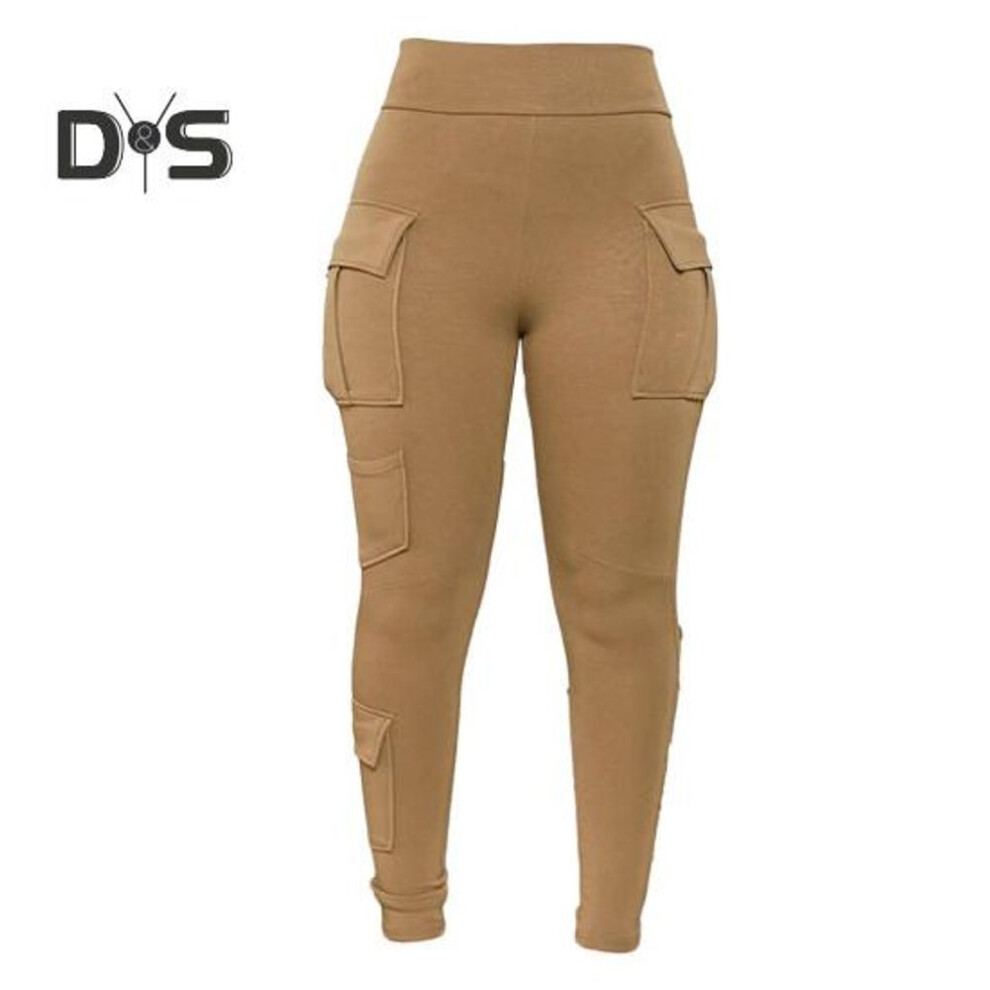 (brown, XL) Women Pants High Elastic Waist Skinny Solid Color Soft Stretchy Multi Pockets Soft Breathable Four Seasons Sports Sweatpants Long Trousers