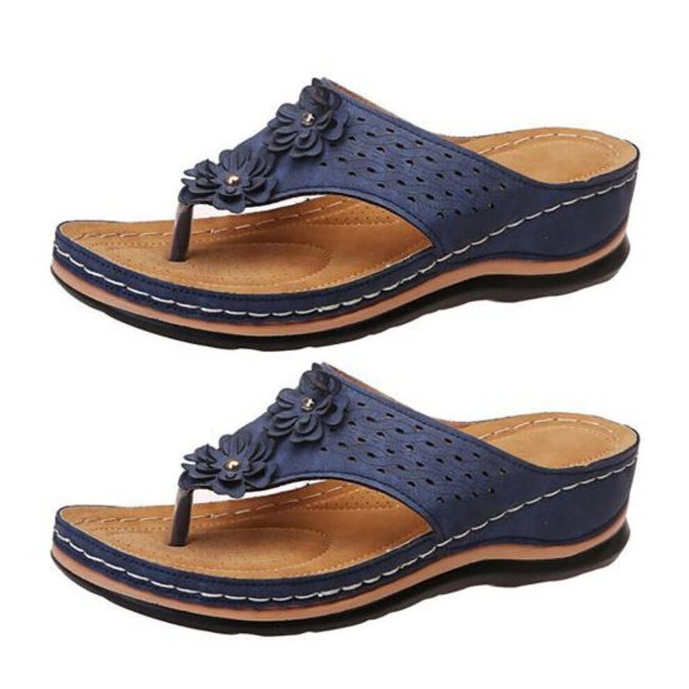 (navy blue, 42) 1 Pair All Match Women Slippers Little Holes Fashion Home Non-slip Beach Flip-flops