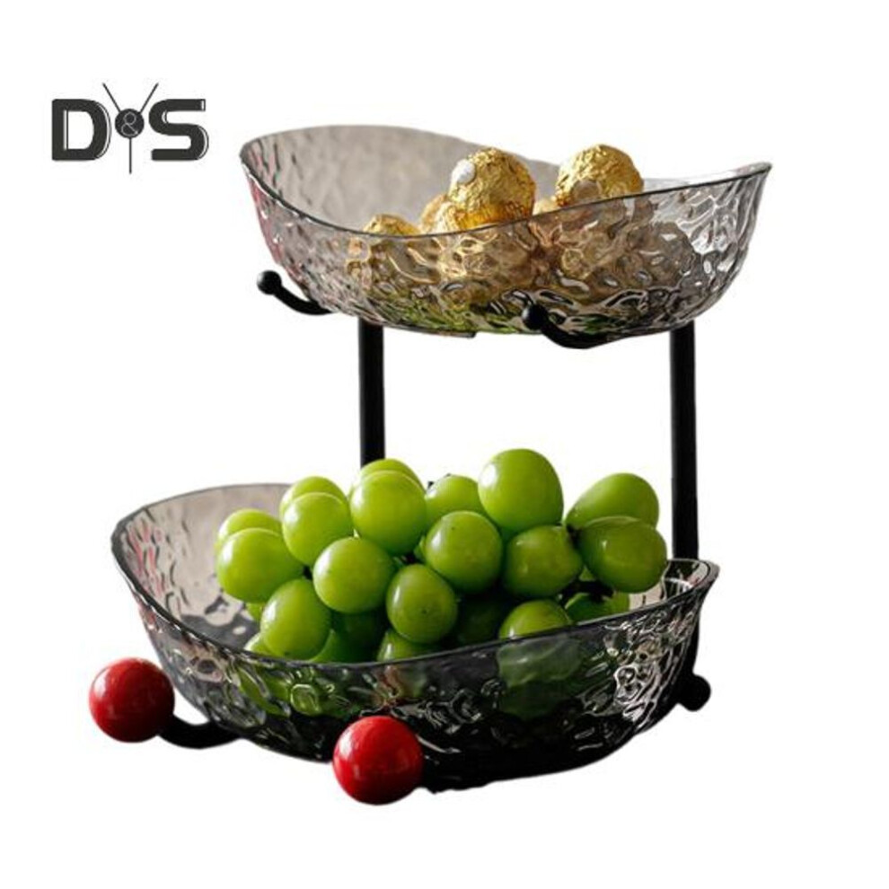 (grey, Dual Layer) 2-tier/3-tier Fruit Tray Plastic Fruit Bowl With Metal Stand Kitchen Countertop Fruit Holder Serving Tray For Food Cupcake Dessert