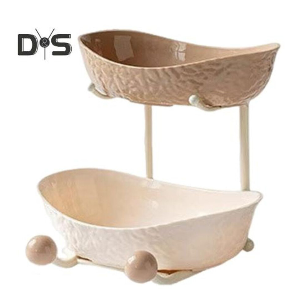 (coffee, Dual Layer) 2-tier/3-tier Fruit Tray Plastic Fruit Bowl With Metal Stand Kitchen Countertop Fruit Holder Serving Tray For Food Cupcake Dessert
